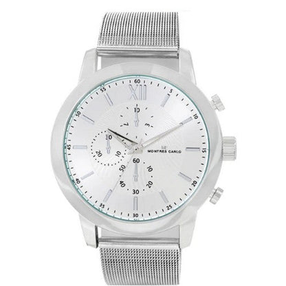 5520 Montres Carlo Mesh Band Chrono Watch in Silver 