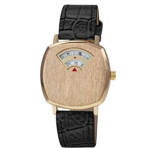 4873 Montres Carlo Window Leather Band Watch in Black & Gold