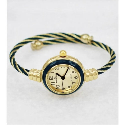 Montres Carlo Wired Bangle Watch in Gold & Navy