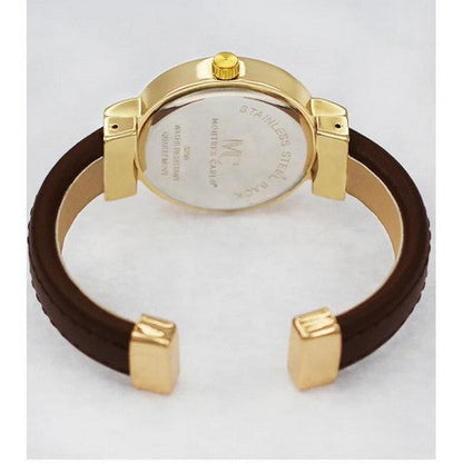 Montres Carlo Leather Cuff Rhinestone Watch in Brown