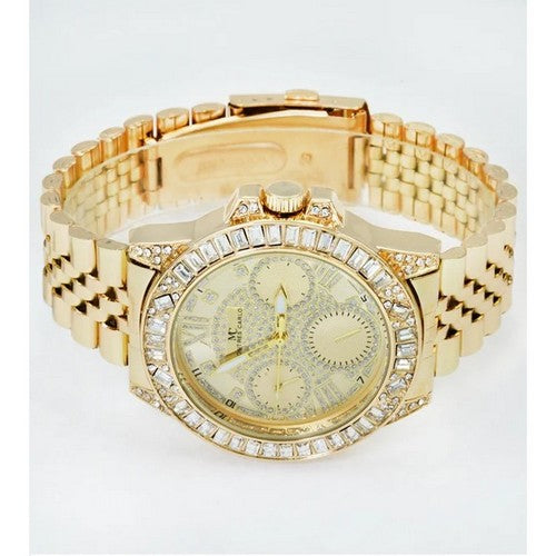 Montres Carlo Stainless Steel Blinged Out Relic Watch in Gold
