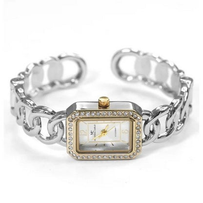 Montres Carlo Curb Chain Open Bangle Watch in Silver/Gold Two-Tone