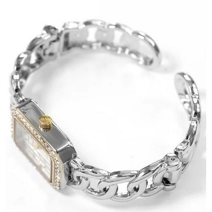 Montres Carlo Curb Chain Open Bangle Watch in Silver/Gold Two-Tone