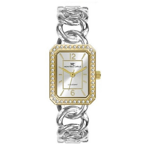 Montres Carlo Curb Chain Open Bangle Watch in Silver/Gold Two-Tone