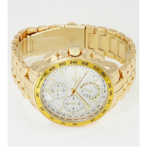 Montres Carlo Triple Dial Metal Band Watch in Gold/Silver
