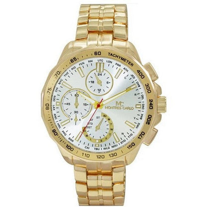 55502 Triple Dial Metal Band Watch in Gold & Silver