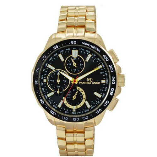 55501 Montres Carlo Metal Band Watch in Gold & Black