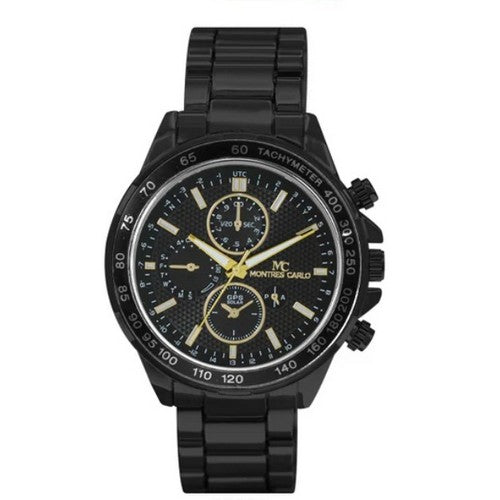 55622 Triple Dial Metal Band Watch in Black & Gold