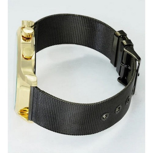 Montres Carlo Triple Dial Mesh Band Watch in Black/Gold