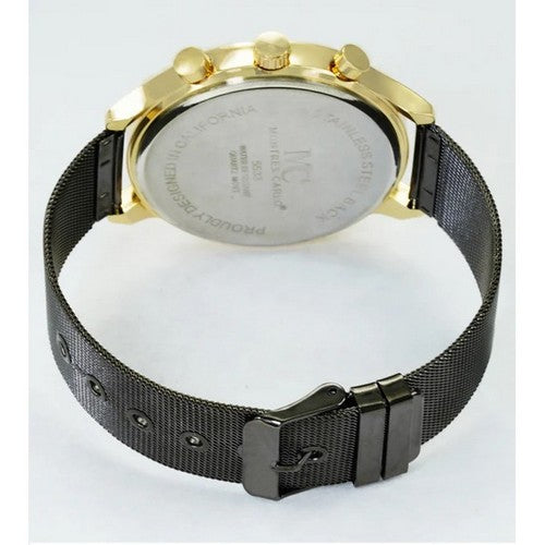 Montres Carlo Triple Dial Mesh Band Watch in Black/Gold