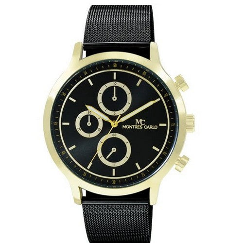 55331 Montres Carlo Mesh Band Watch in Gold & Black