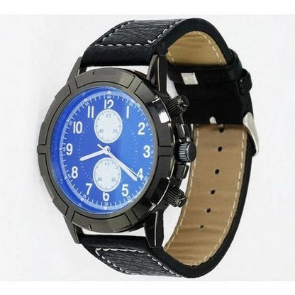 Montres Carlo Leather Band Chrono Watch in Black