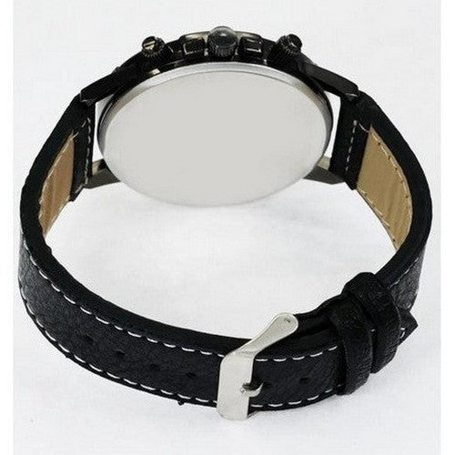 Montres Carlo Leather Band Chrono Watch in Black