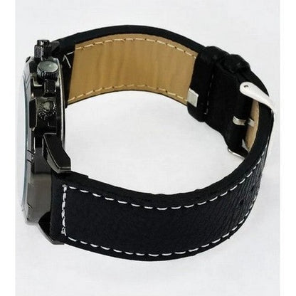 Montres Carlo Leather Band Chrono Watch in Black