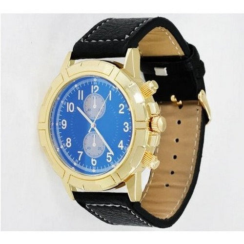 Montres Carlo Leather Band Chrono Watch in Black/Gold