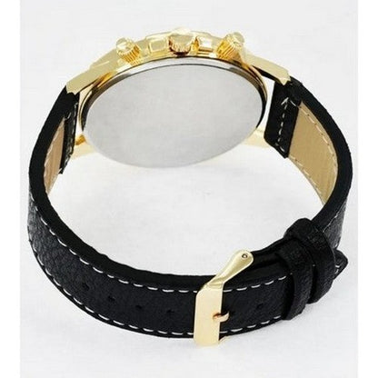 Montres Carlo Leather Band Chrono Watch in Black/Gold