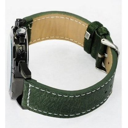 Montres Carlo Leather Band Chrono Watch in Green