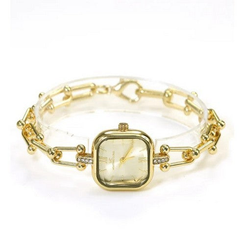 Montres Carlo Rhinestone Link Horsebit Bracelet Watch in Gold
