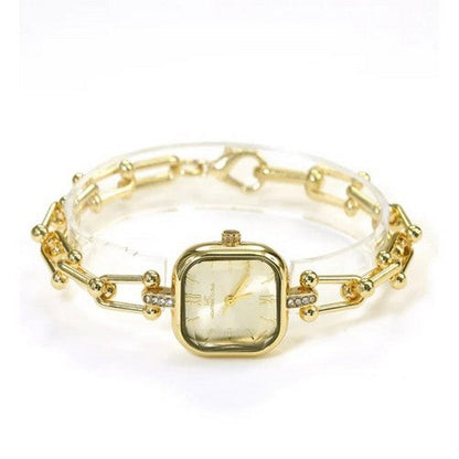 Montres Carlo Rhinestone Link Horsebit Bracelet Watch in Gold