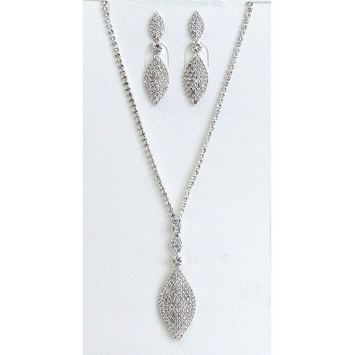 Double Marquise Rhinestone Earring & Necklace Set Silver