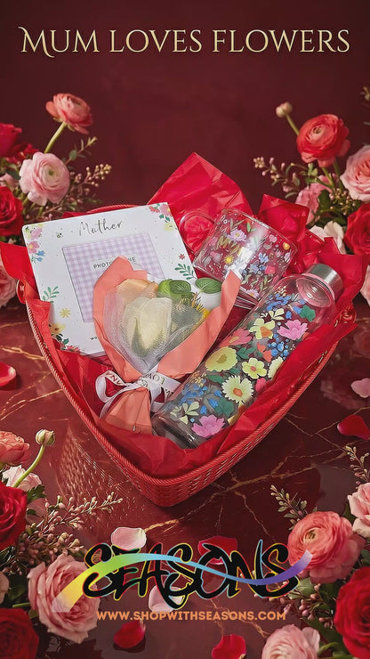 Mum Loves Flowers Gift Basket in Red/Purple ($125 Value)
