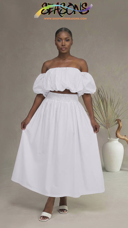 Smock Waist Maxi Skirt in White