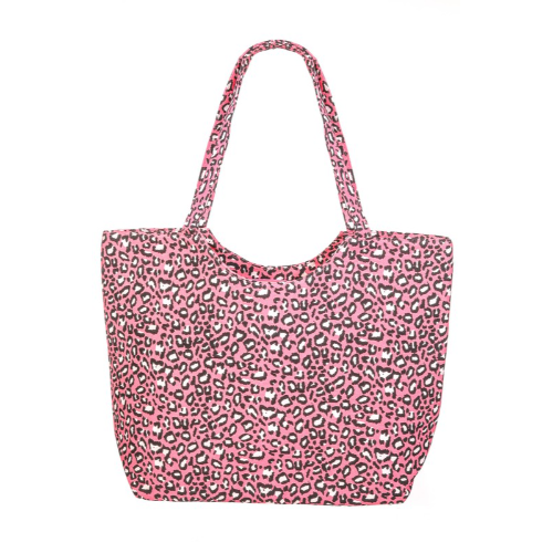 Leopard Print Cotton Shopper Beach Bag Fuchsia