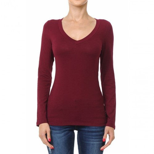 62900 V-Neck Long Sleeve T-Shirt Burgundy