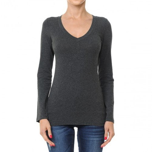 62900 V-Neck Long Sleeve T-Shirt Charcoal