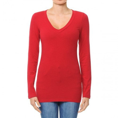 62900 V-Neck Long Sleeve T-Shirt Deep Red