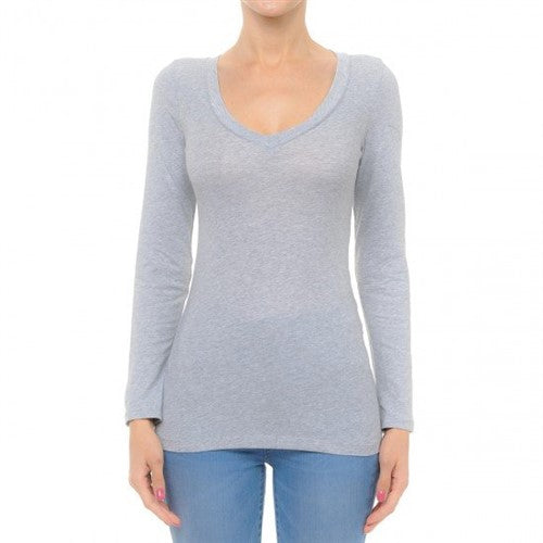 62900 V-Neck Long Sleeve T-Shirt Heather Grey