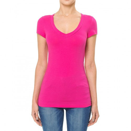 65000 V-Neck Short Sleeve T-Shirt New Fuchsia