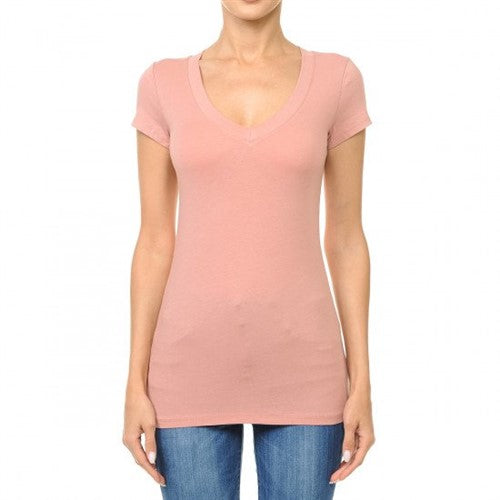 65000 V-Neck Short Sleeve T-Shirt Mauve