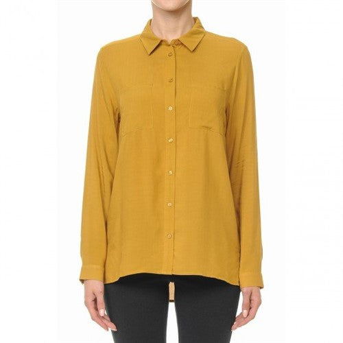 Breast Pocket Long Sleeve Relaxed Fit Shirt Dark Mustard