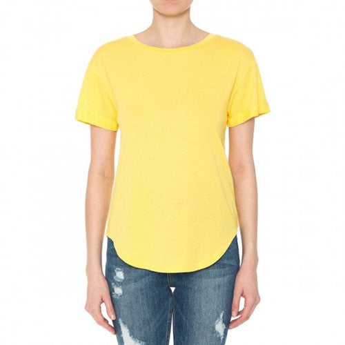 Turn-Up Sleeve Round Hem Loose T-Shirt Vibrant Yellow