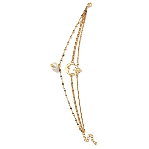 Star Moon Pearl Pendant Anklet Gold