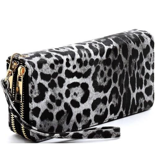 Leopard 2-Zip Purse Grey