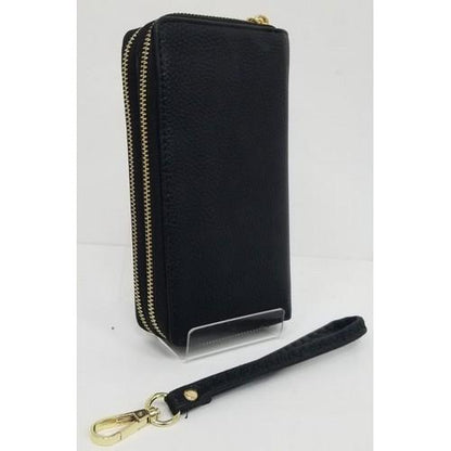 Pebbled 2-Zip Purse Black