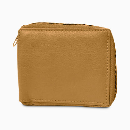 Genuine Leather Bi-Fold Zip-Around Wallet Light Brown