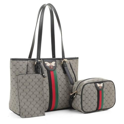 JUS-30118 BK/GY Fashion Handbag 3 N 1 Grey