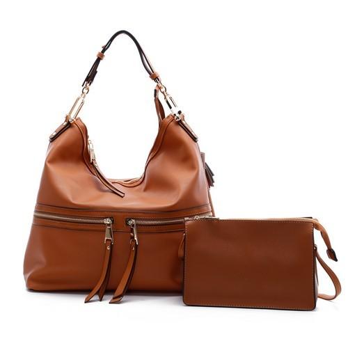L1699 BR Fashion Handbag 2 Pieces Set Brown