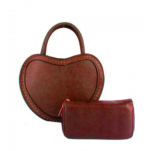Heart Shape 2pc Handbag Set Burgundy