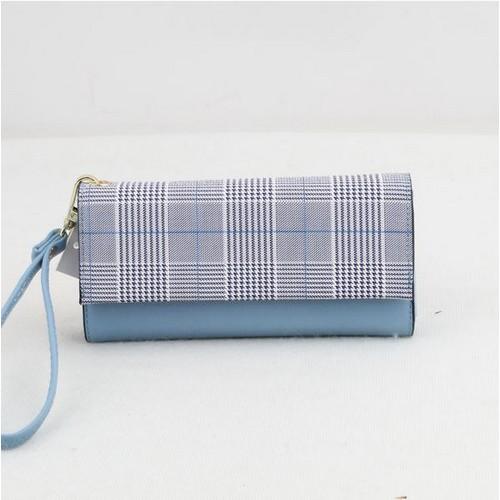 5366#L.BLUE Check Print Purse Blue