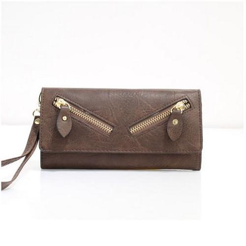 5335#COFFEE 2 Front Zip Detail Purse Coffee