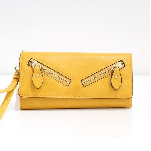 5335#YELLOW 2 Front Zip Detail Purse Yellow