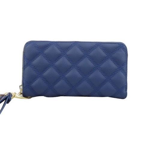 5502#D.BLUE Textured Faux Leather Tassel Detail Purse Dark Blue