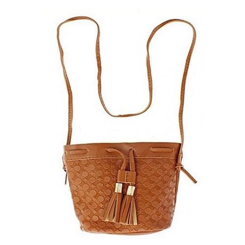 RBG-0305R5 Texture Leather Tassel Detail Crossbody Bag Brown