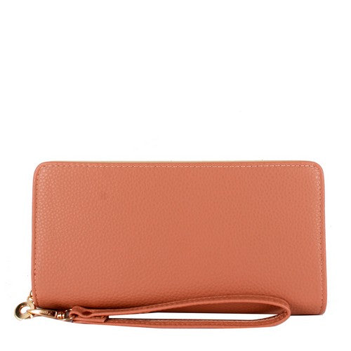 5678 APR Double Zippers Leather Wallet Apricot