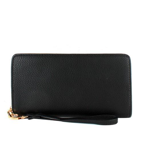 5678 BK Double Zippers Leather Wallet Black