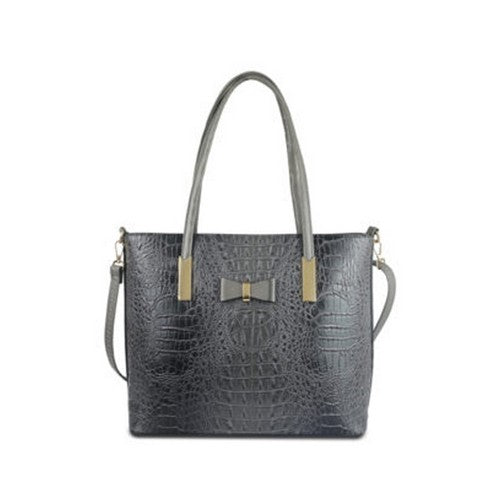 N1636 GY Croc Handbag With Bow Grey